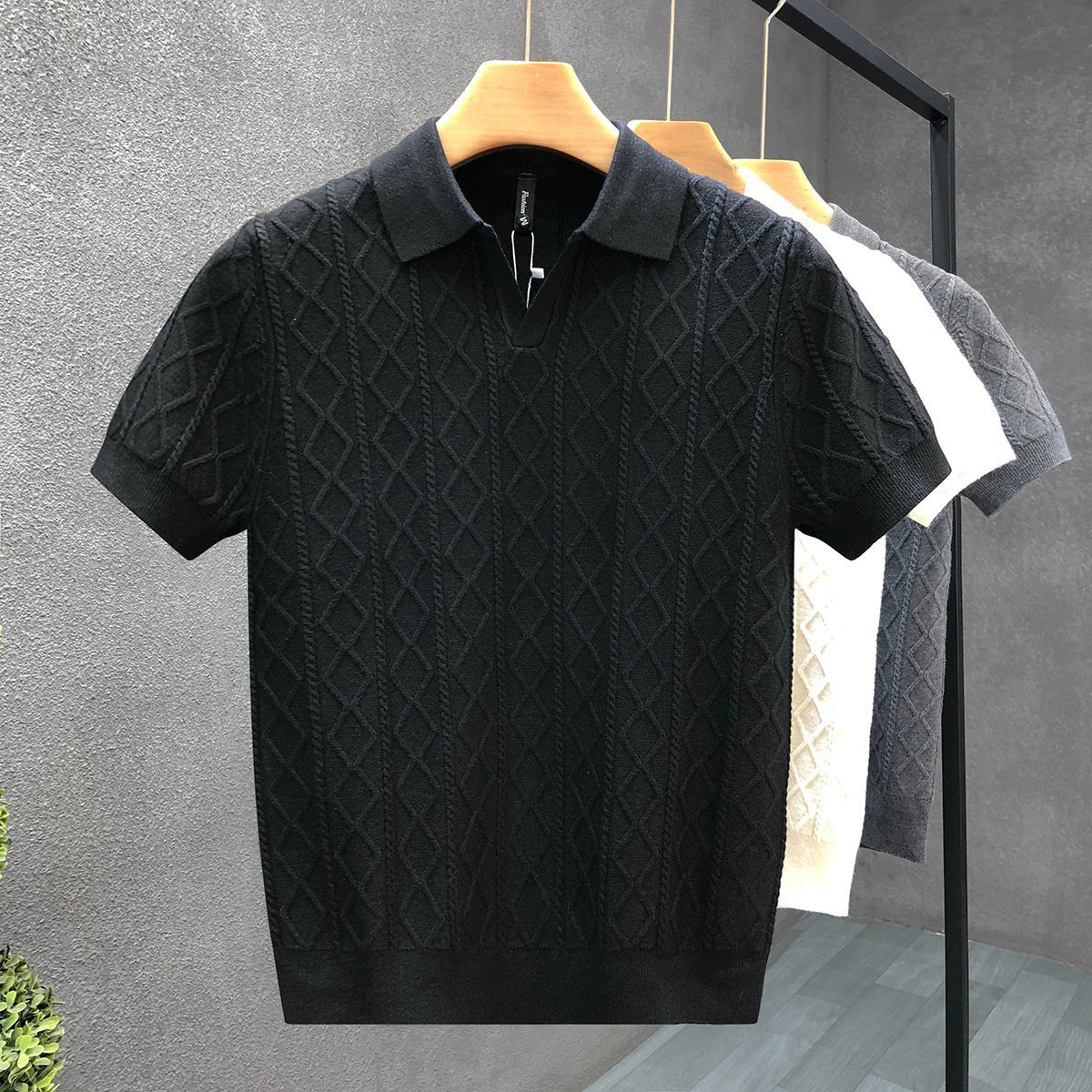 Mens Textured Polo Shirt